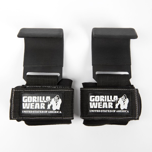 Стоманени куки с накитник Weight Lifting Hooks - Black/White - Gorilla Wear 