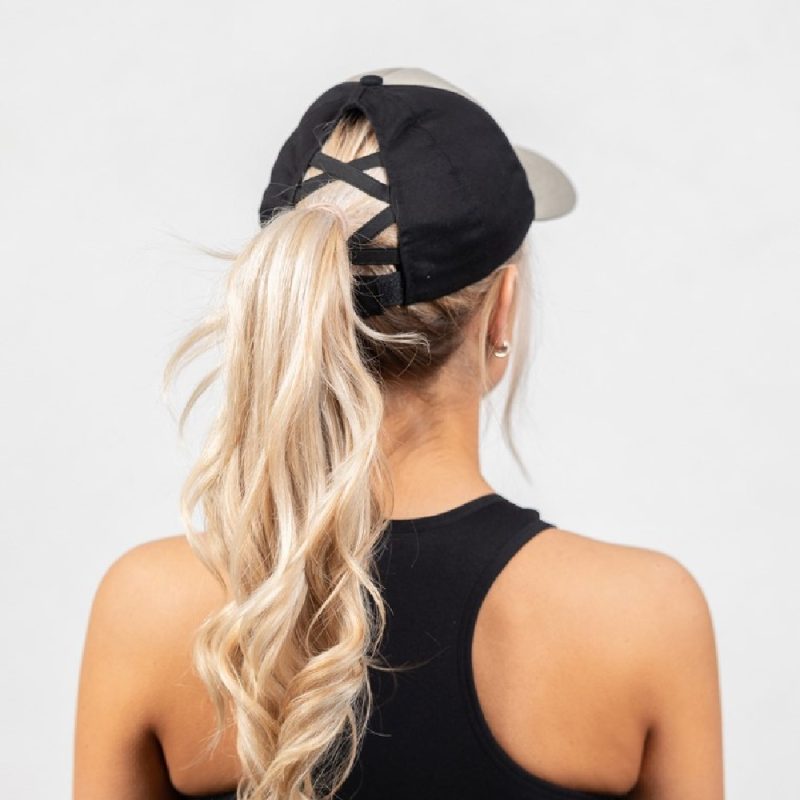Дамска шапка за конска опашка Sharon Ponytail Cap – Beige/Black - Gorilla Wear