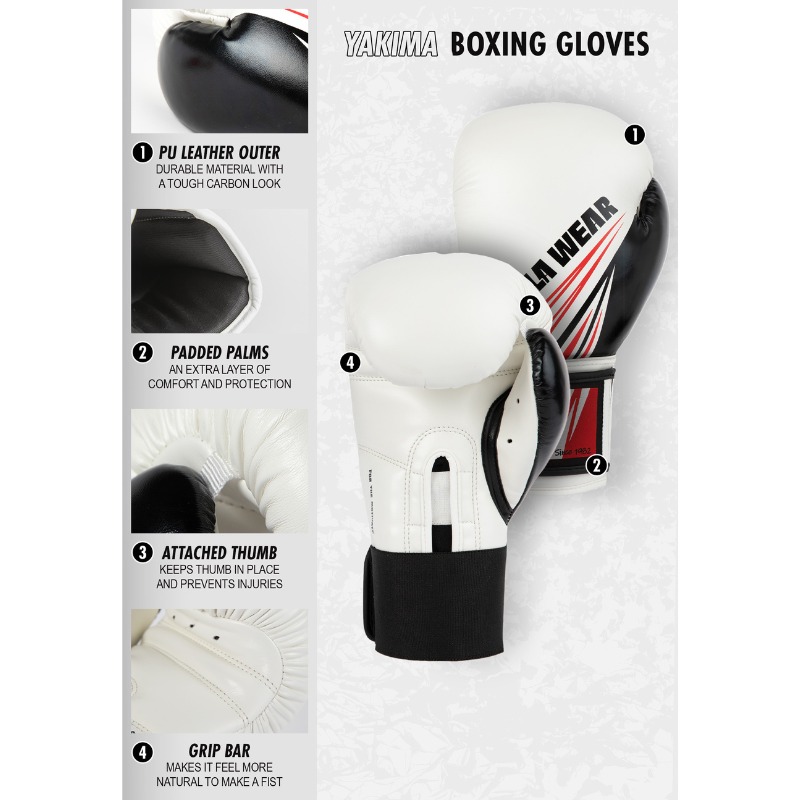 Боксови ръкавици 4-16 oz. Yakima Boxing Gloves – White - Gorilla Wear