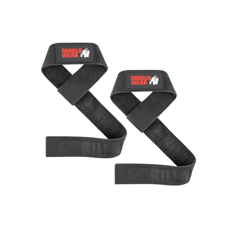 Фитили 100% кожа Leather Lifting Straps – Black - Gorilla Wear