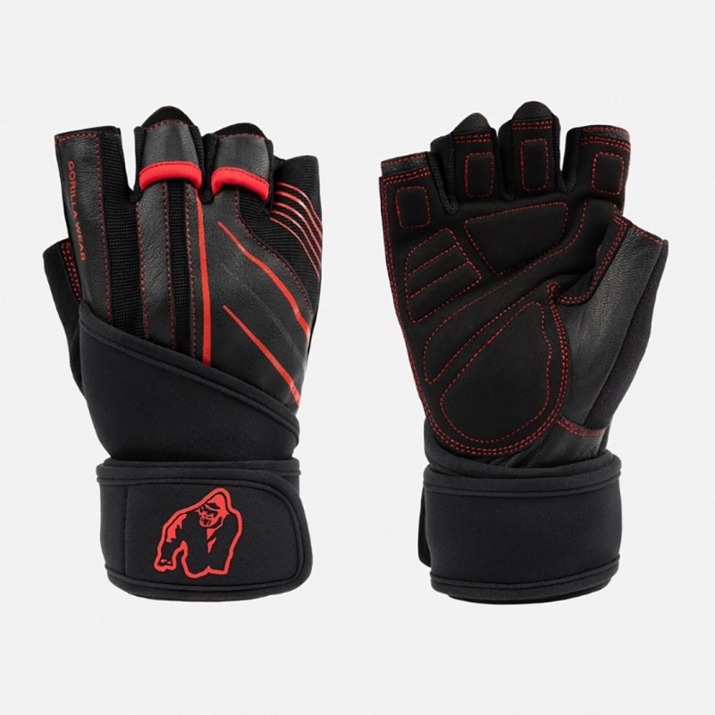Кожени ръкавици за фитнес Dallas Wrist Wraps Gloves 2.0 – Black/Red - Gorilla Wear